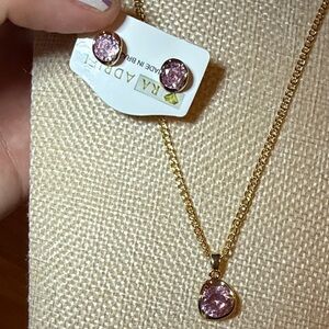 Elegant Goldtone and Pink Necklace Set